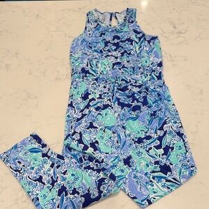 Lilly Pulitzer Girls Blue, Green, and White Jumpsuit